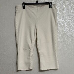 Free People White Denim Cut Off‎ Capri Shorts High Rise Elastic Waist Sz 31